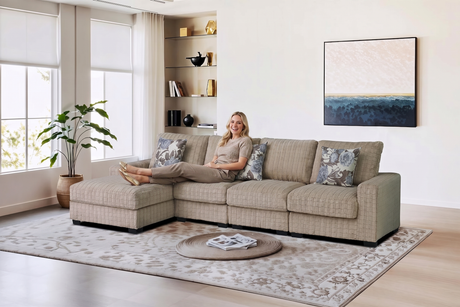 Yopin Dark Beige 3-Piece Sectional Sofa with Chaise and Pillows - view 7