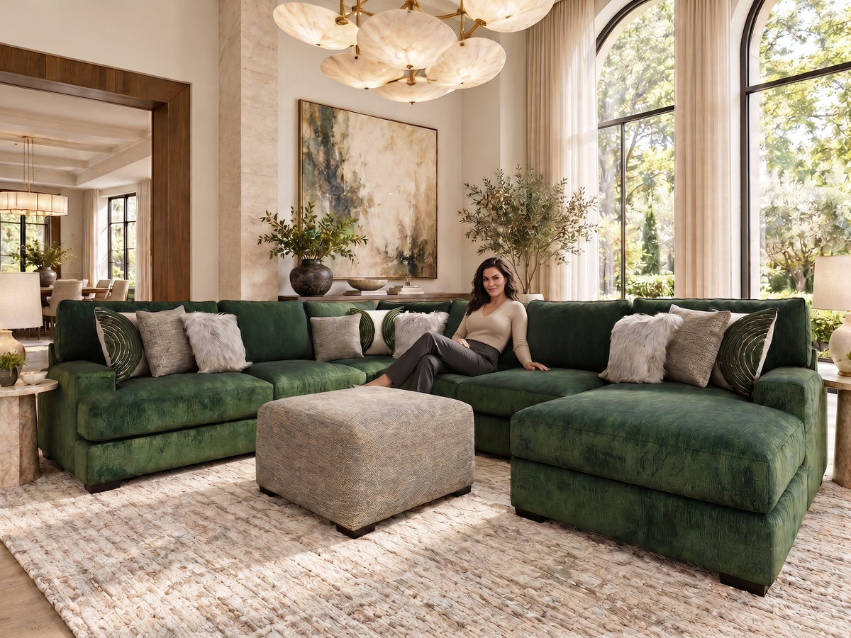 Corinthian Oversized Chenille 3‑Piece Sectional Sofa with Chaise