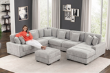 5-Piece Modern Grey Chenille Modular Sectional with Chaise & Ottoman
