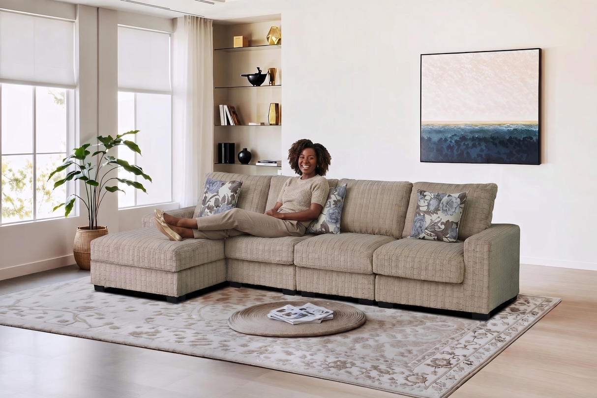 Yopin Dark Beige 3-Piece Sectional Sofa with Chaise and Pillows