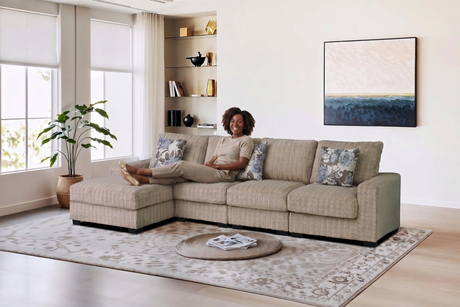 Yopin Dark Beige 3-Piece Sectional Sofa with Chaise and Pillows - view 6