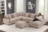 Beige Chenille 5-Piece Modular Sectional Sofa with Chaise & Ottoman