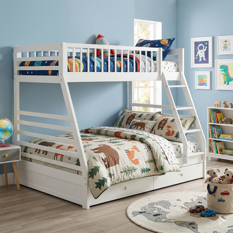 White Twin Over Full Bunk Bed with Storage Drawers