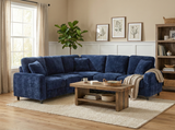 Navy Chenille 3-Piece Sectional Sofa with Pillows