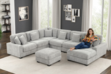 5-Piece Modern Grey Chenille Modular Sectional with Chaise & Ottoman
