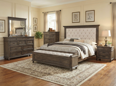 Brown Rustic Upholstered 6 Piece King Bedroom Set with Storage Bench