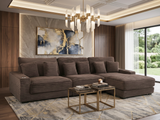 Brown Corduroy Sectional Sofa with Chaise Lounge & Pillows