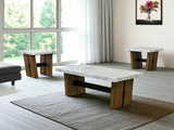 Modern Rustic 3 Piece Coffee Table Set with Faux-Marble Tops