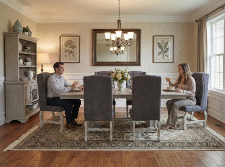 Aspen Grey 7-Piece Solid Wood Dining Room Set with Tufted Wingback Chairs - view 6