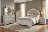 Magnolia Savanna White Farmhouse Style Upholstered Sleigh 6‑Piece Bedroom Set
