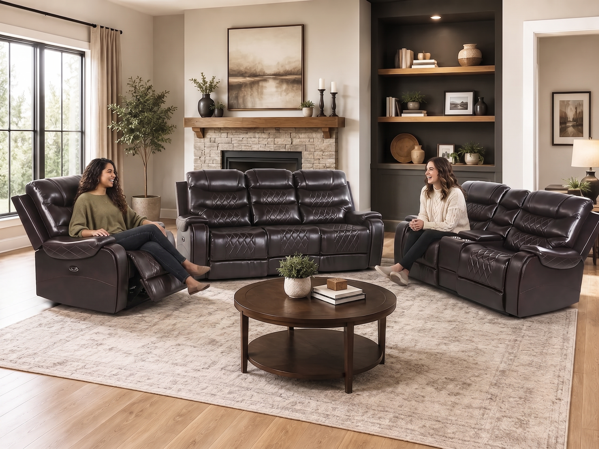 Dark Brown 3-Piece Living Room Set - Power Reclining Sofa, Power Recliner & Stationary Loveseat - view 2