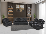 Black Power Reclining Living Room Set with LED Lights, Speakers, and Power Headrest