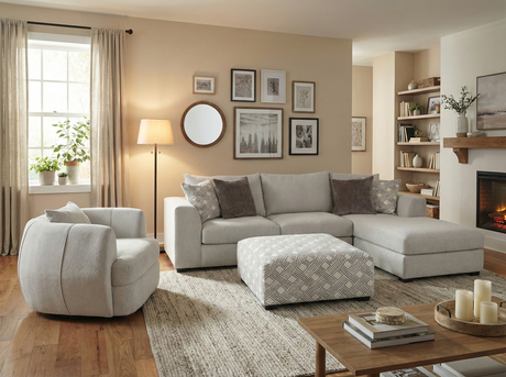 Living room with a sectional sofa, armchair, and coffee table.