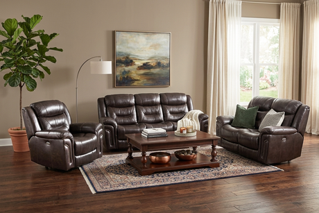 Chocolate Brown Top Grain Leather Power Reclining Sofa, Loveseat & Recliner – 3-Piece Living Room Set with USB - view 2