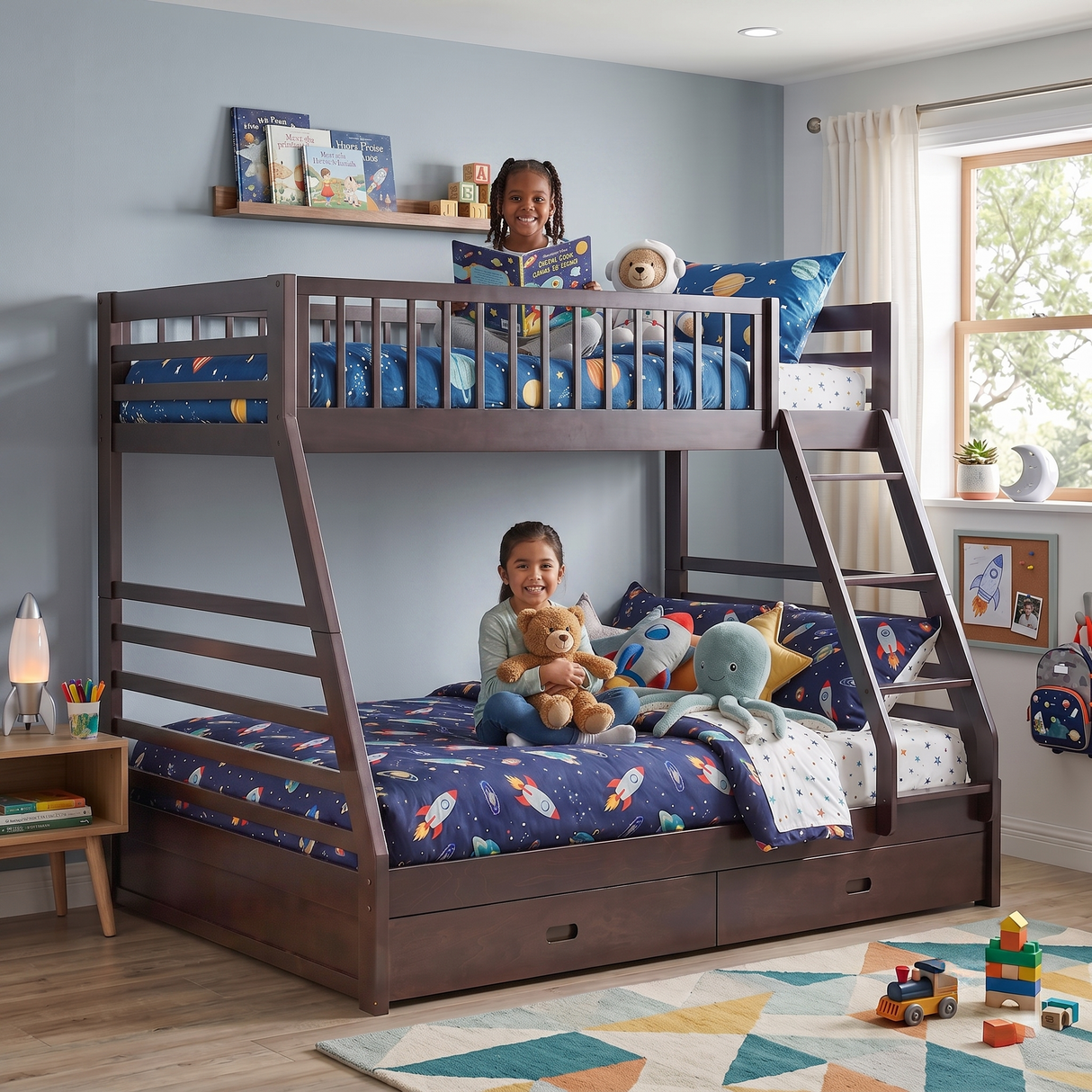 Espresso Twin Over Full Bunk Bed with Storage Drawers