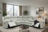 3 Piece Power Reclining Sectional with Power Headrests, Wireless Charging & Pull-Out Storage Drawer - Bone Air Leather