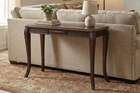 Transitional Dark Brown Sofa Table with Framed Inlay-Style Top, Fluted Apron Details & Curved Legs