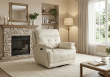 Beige Top Grain Leather Power Recliner with Adjustable Headrest