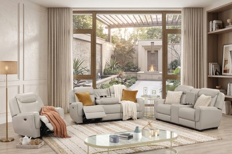 Contemporary Beige Air Leather 3-Piece Power Reclining Living Room Set with Console & USB - view 3