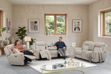 Contemporary Beige Air Leather 3-Piece Power Reclining Living Room Set with Console & USB