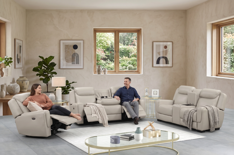 Contemporary Beige Air Leather 3-Piece Power Reclining Living Room Set with Console & USB - view 2