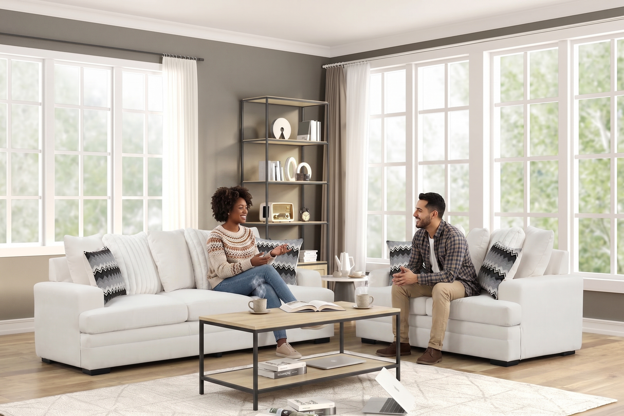 Beige 2-Piece Performance Fabric Sofa & Loveseat Set