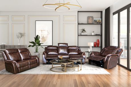 Brown 3-Piece Living Room Set with Power Reclining Sofa, Drop-Down Table & Power Recliner