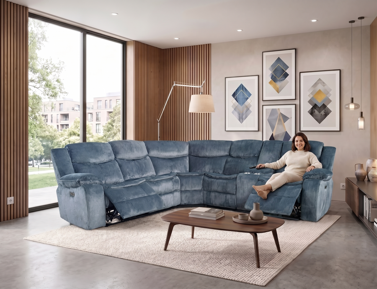 Contemporary Charcoal Gray 3-Piece Power Reclining Sectional with Storage Console