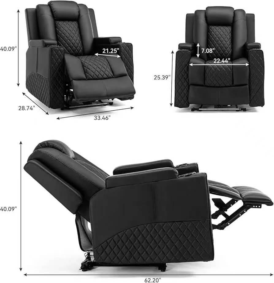Black Diamond-Quilted Massage Recliner Chair with LED Lights