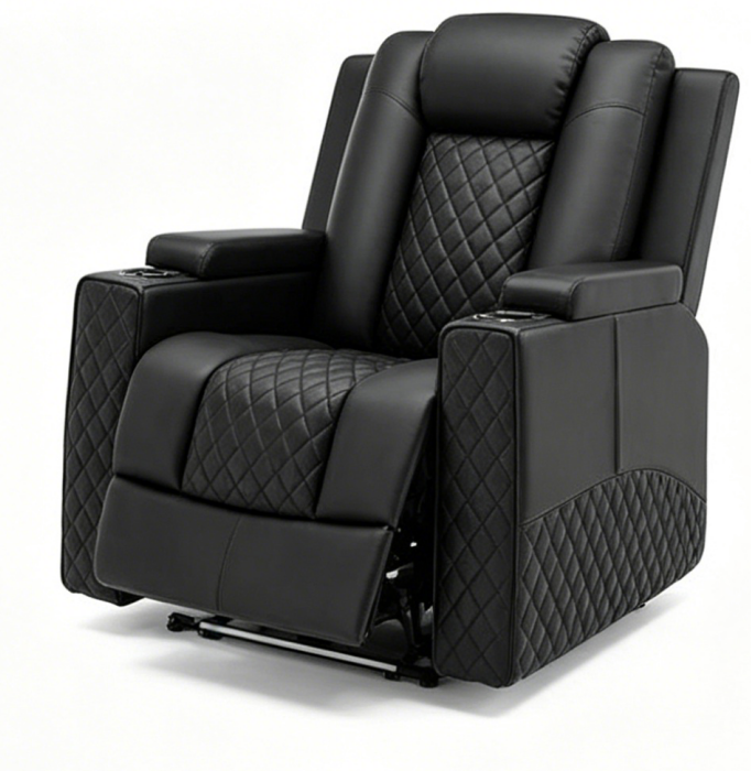 Black Diamond-Quilted Massage Recliner Chair with LED Lights