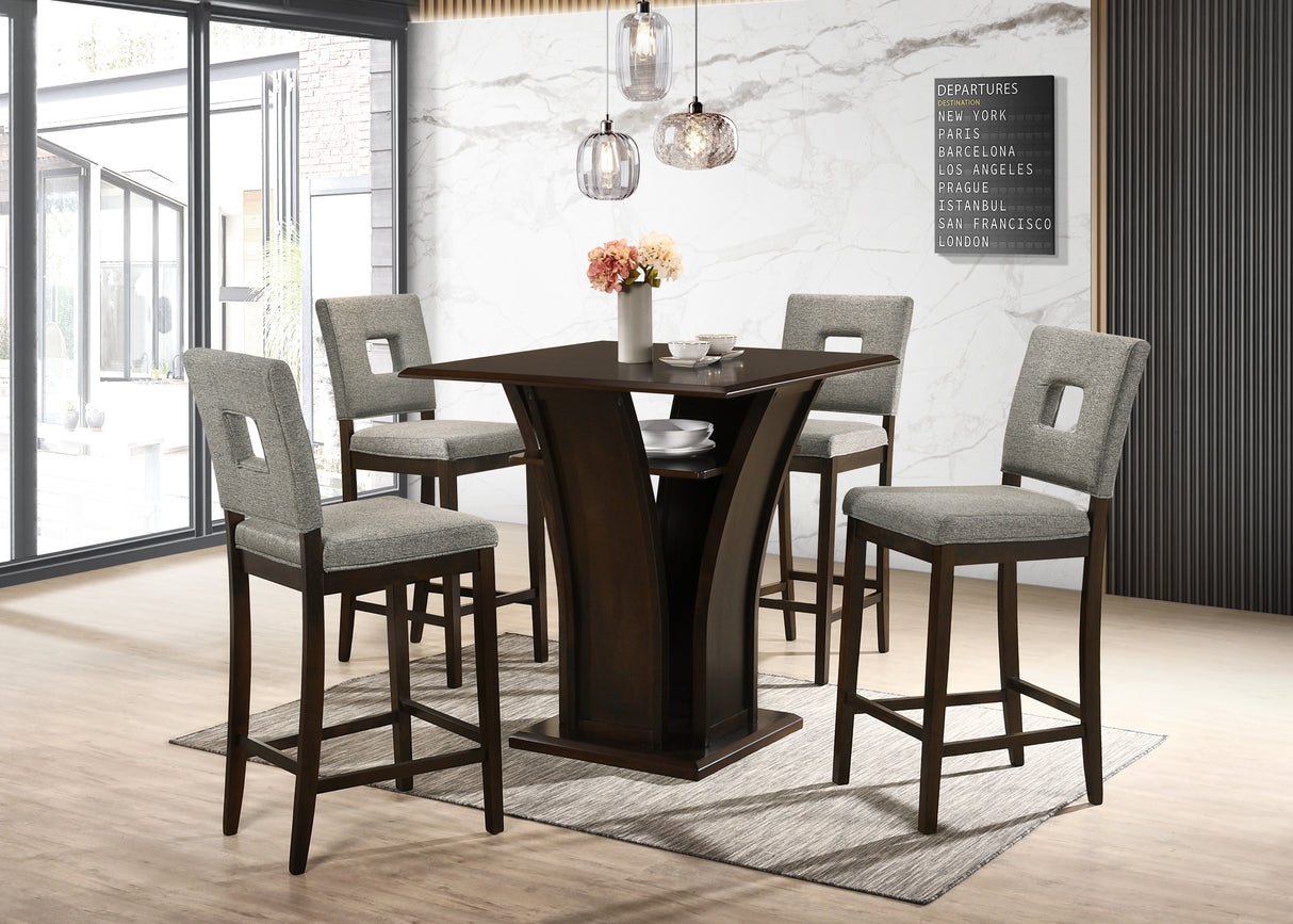 Espresso 5-Piece Counter Height Pub Dining Set with Upholstered Stools