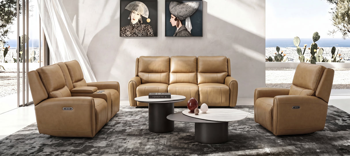 Brown Top‑Grain Leather 2‑Piece Dual‑Power Reclining Sofa & Loveseat Set