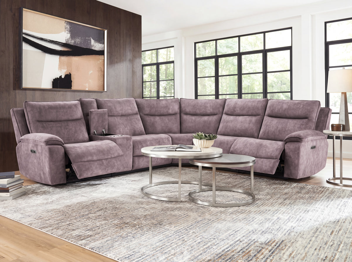 Chocolate Modern 6-Piece Polyester Fabric Power Reclining Sectional with Console