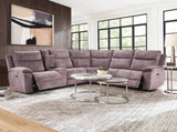 Chocolate Modern 6-Piece Polyester Fabric Power Reclining Sectional with Console