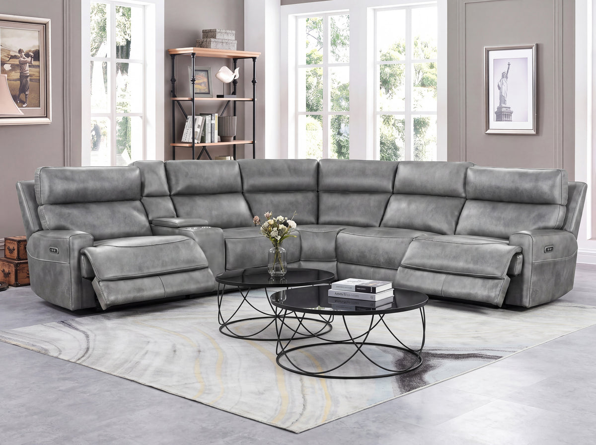 Gray 6-Piece Power Reclining Sectional with Storage Console