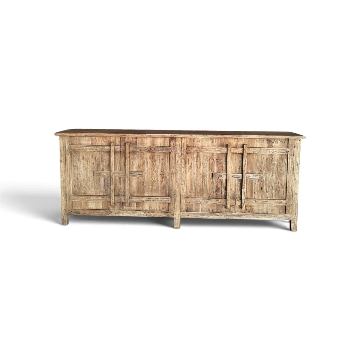 Natural Brown 87-Inch Reclaimed Wood 4-Door Sideboard with Wooden Latches