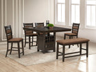 Dark Brown 6-Piece Counter-Height Dining Set — 54″ Square Table w/ Storage