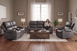 Contemporary Gray 3-Piece Power Reclining Living Room Set with Console & Cup Holders