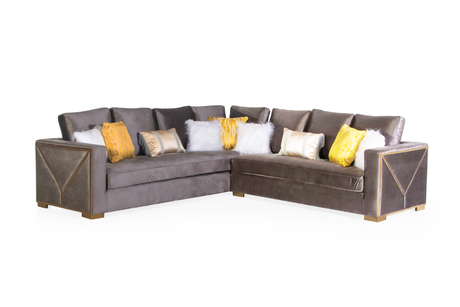 3 Piece Sectional Sofa with Gold Trim and Plush Accent Pillows by Sara Collections | Bel Furniture