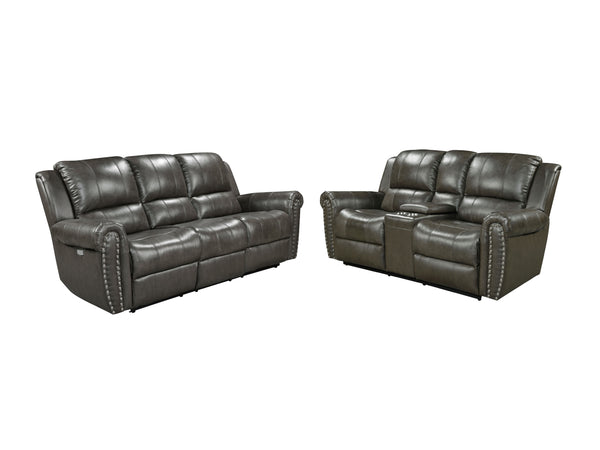 2-Piece Living Room Set: Power Reclining Sofa & Stationary Loveseat - Top Grain Leather