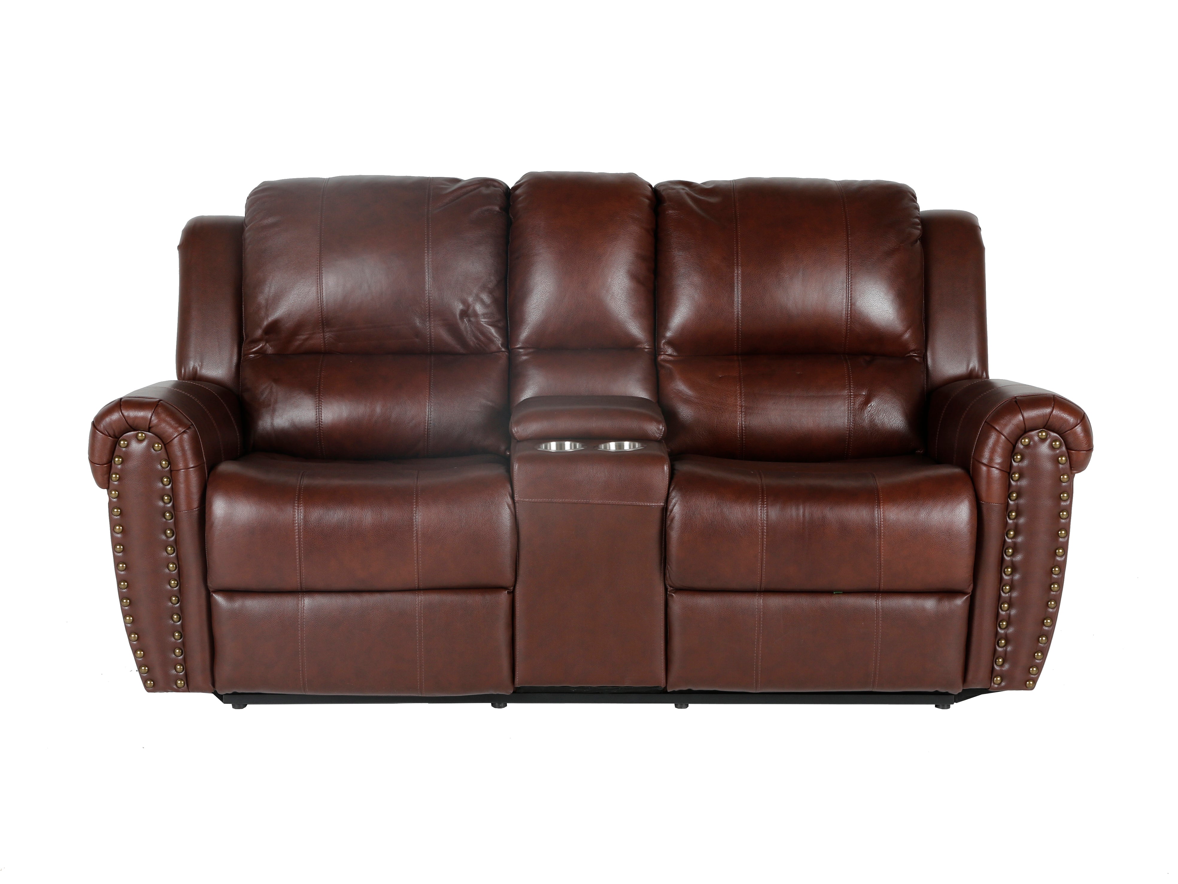 2-Piece Living Room Set: Power Reclining Sofa & Stationary Loveseat - Top Grain Leather