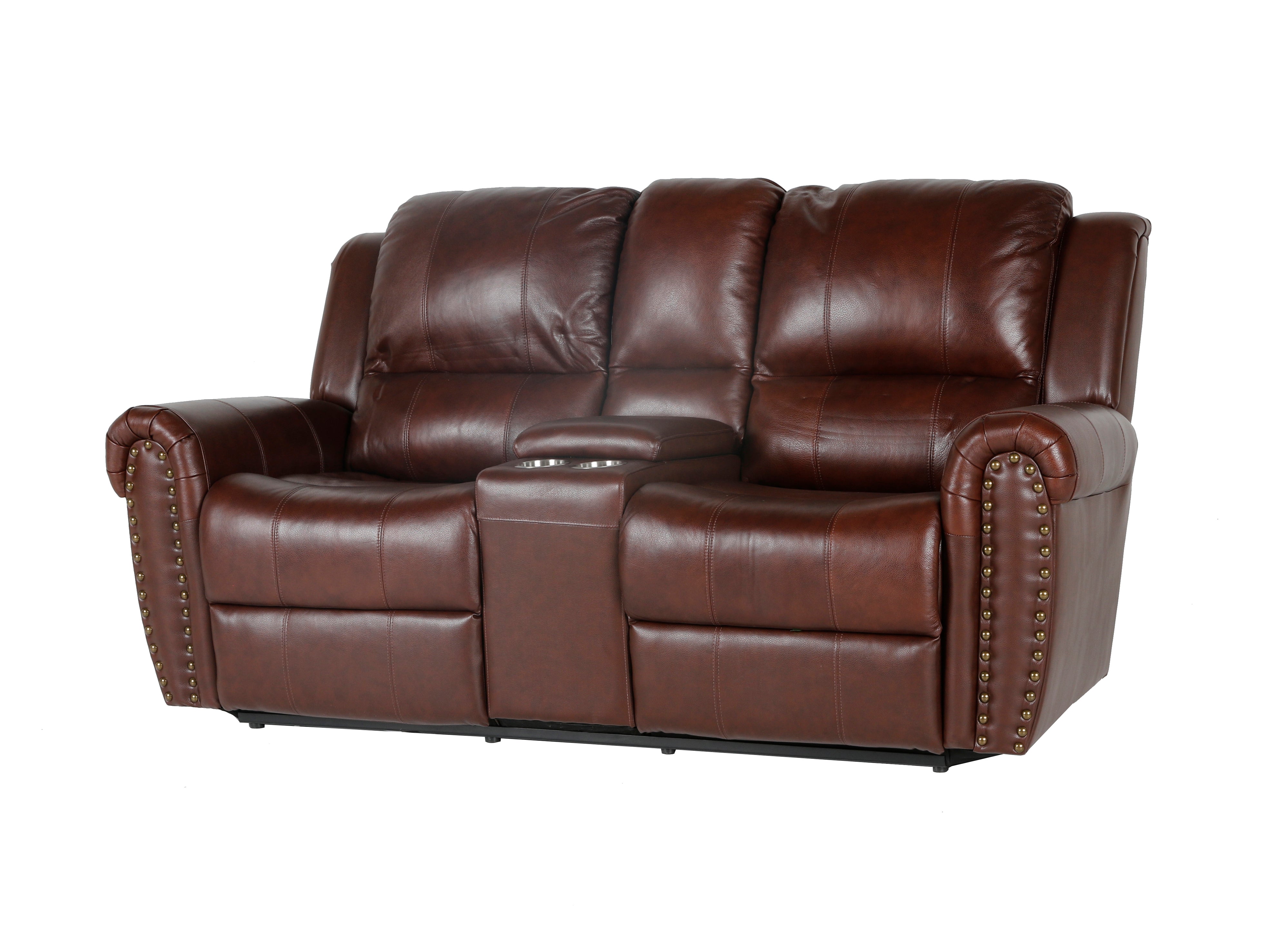 2-Piece Living Room Set: Power Reclining Sofa & Stationary Loveseat - Top Grain Leather