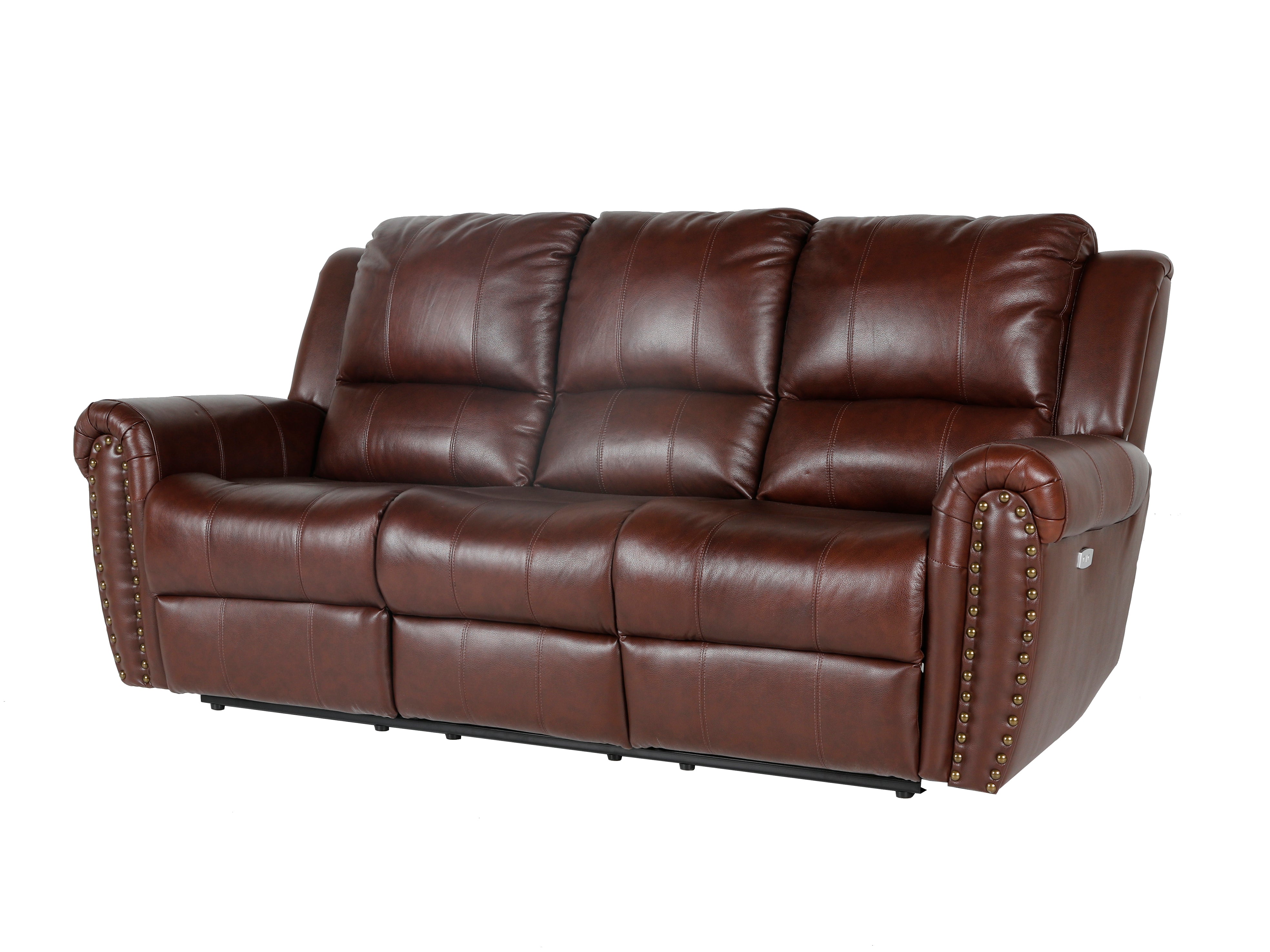 2-Piece Living Room Set: Power Reclining Sofa & Stationary Loveseat - Top Grain Leather