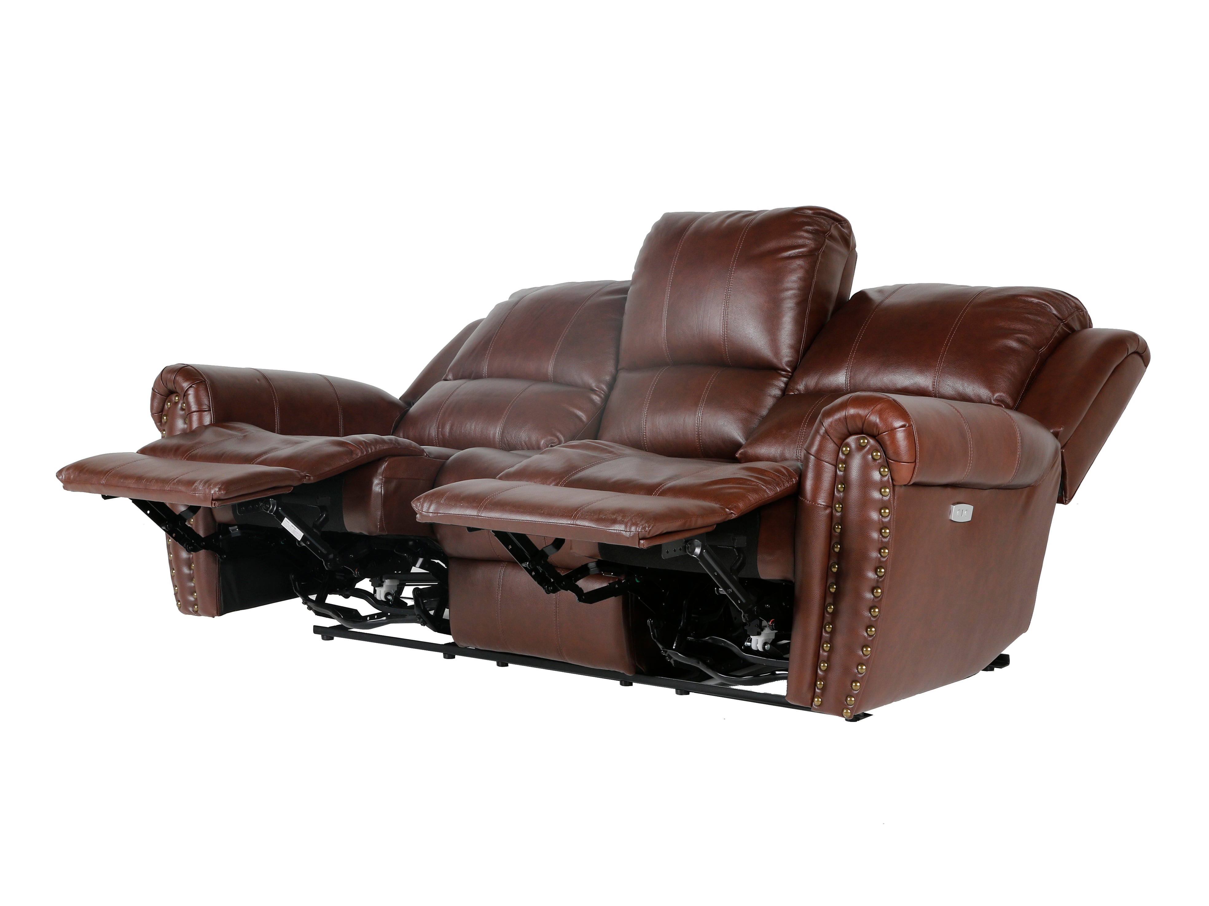 2-Piece Living Room Set: Power Reclining Sofa & Stationary Loveseat - Top Grain Leather