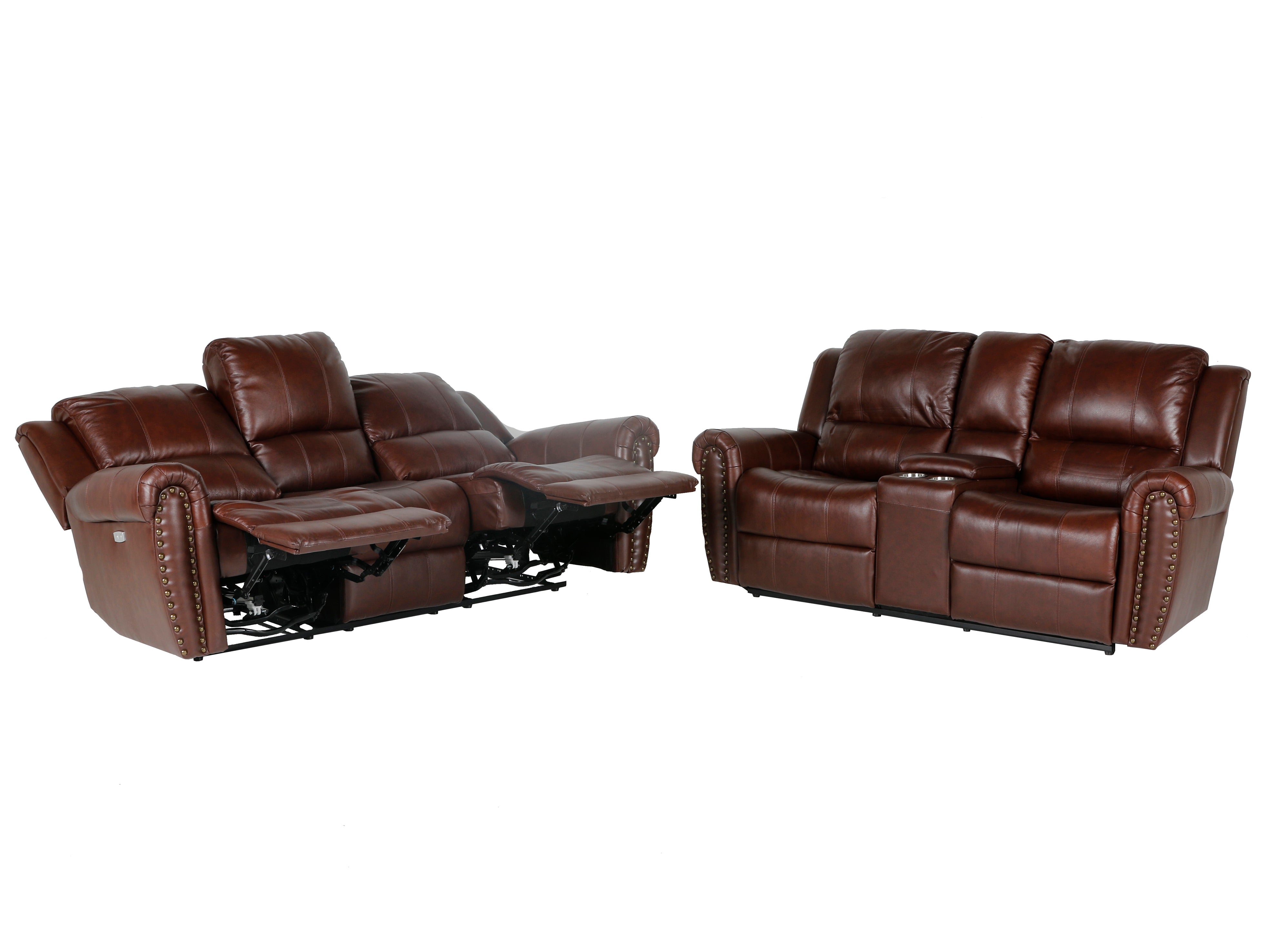 2-Piece Living Room Set: Power Reclining Sofa & Stationary Loveseat - Top Grain Leather