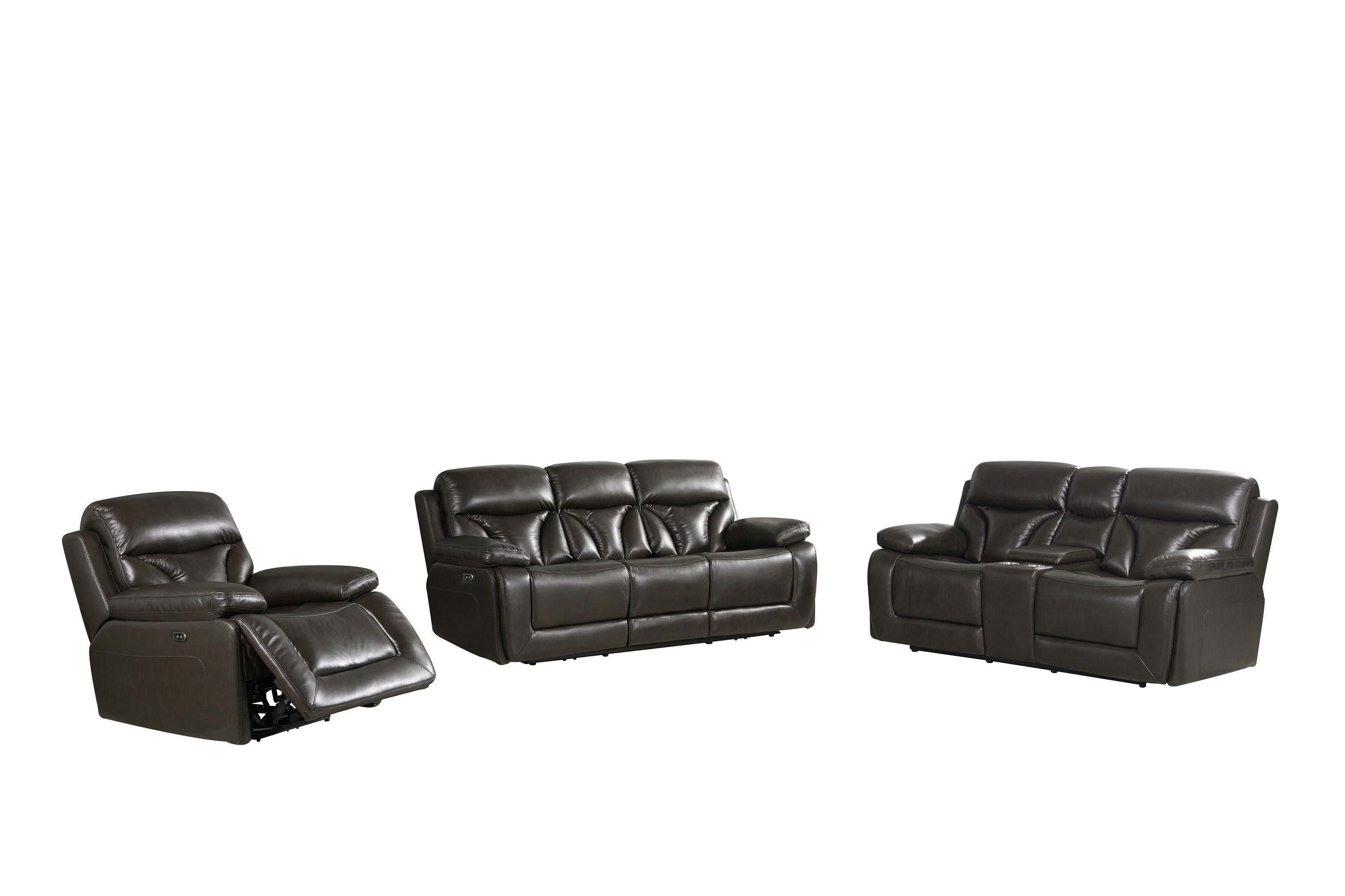 3 Piece Living Room Set: Power Reclining Sofa, Power Reclining Chair, Stationary Loveseat