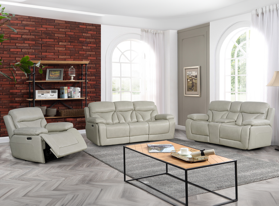 3 Piece Living Room Set: Power Reclining Sofa, Power Reclining Chair, Stationary Loveseat