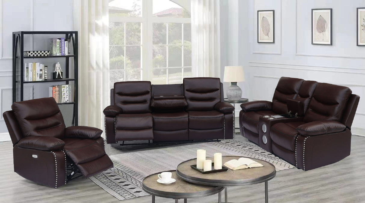 3 Piece Living Room Set: Power Reclining Sofa, Power Reclining Chair, Stationary Loveseat by Sara Collections | Bel Furniture