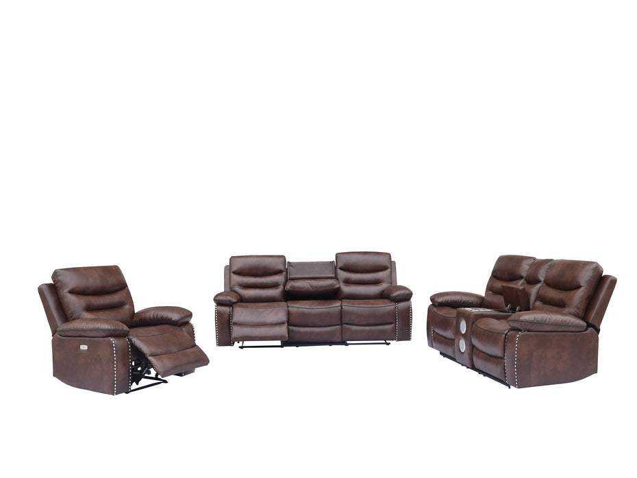 3 Piece Living Room Set: Power Reclining Sofa, Power Reclining Chair, Stationary Loveseat