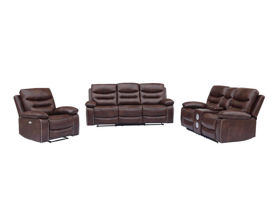 3 Piece Living Room Set: Power Reclining Sofa, Power Reclining Chair, Stationary Loveseat